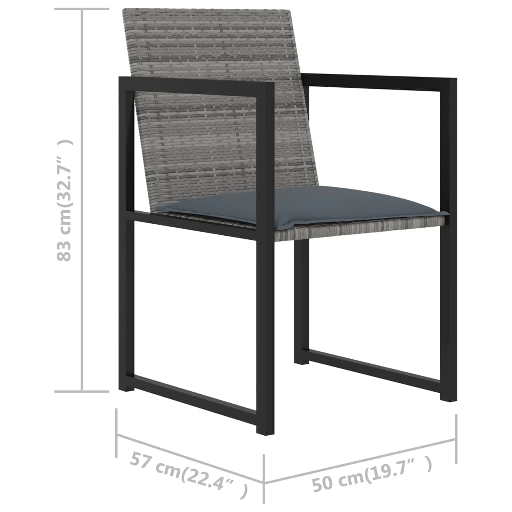 Ensemble à manger d'extérieur 5pcs coussins résine tressée gris