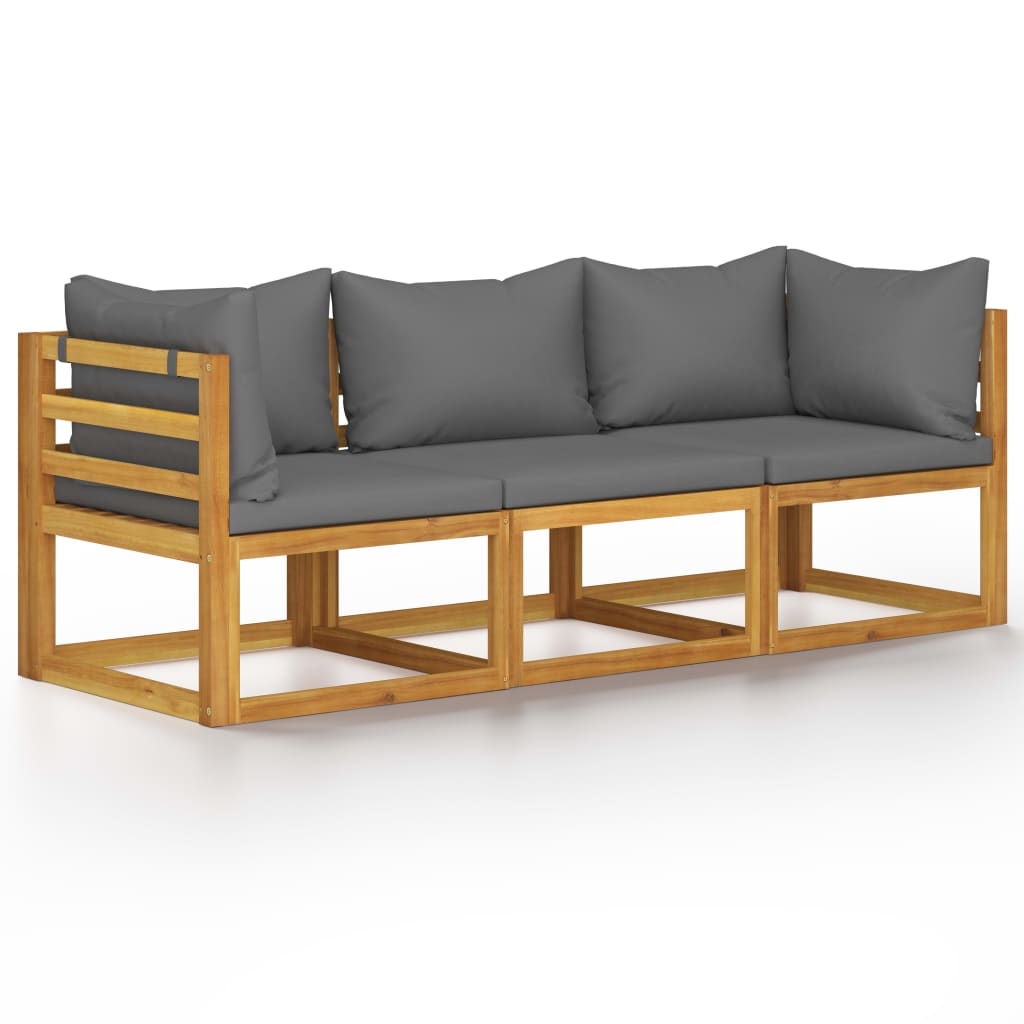Canapé de jardin à 3 places avec coussin Bois d'acacia massif