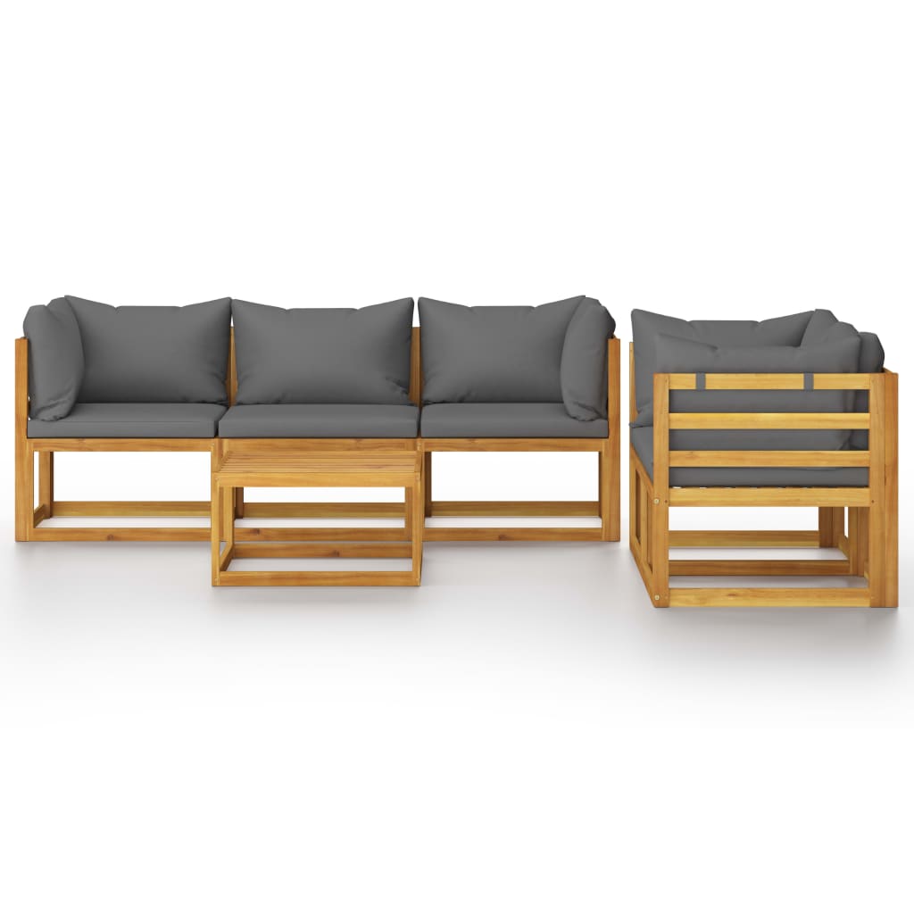 Salon de jardin 6 pcs avec coussin Bois d'acacia solide