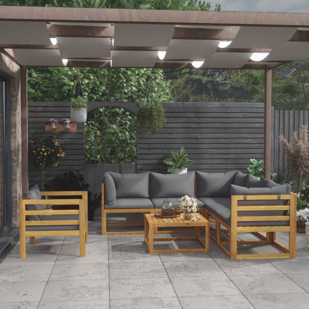 Salon de jardin 7 pcs avec coussin Bois d'acacia solide