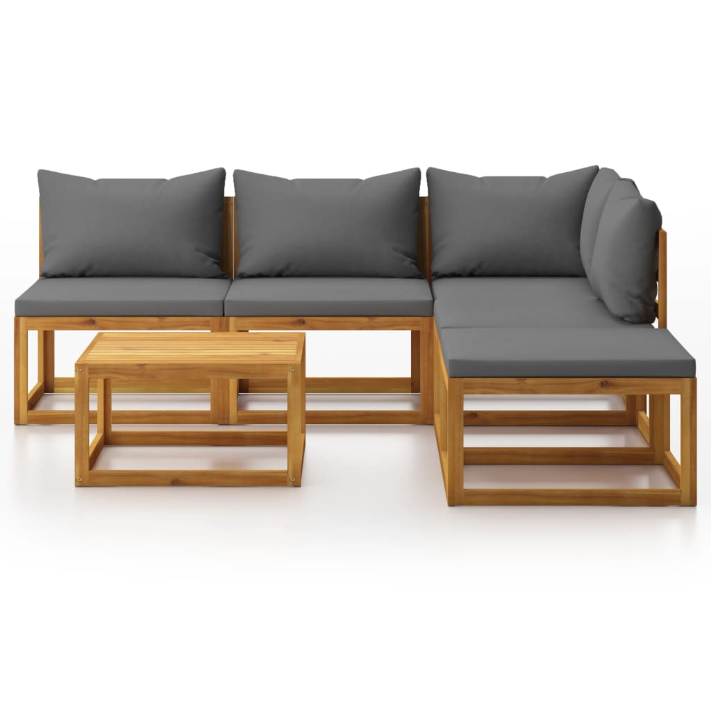 Salon de jardin 6 pcs avec coussin Bois d'acacia solide