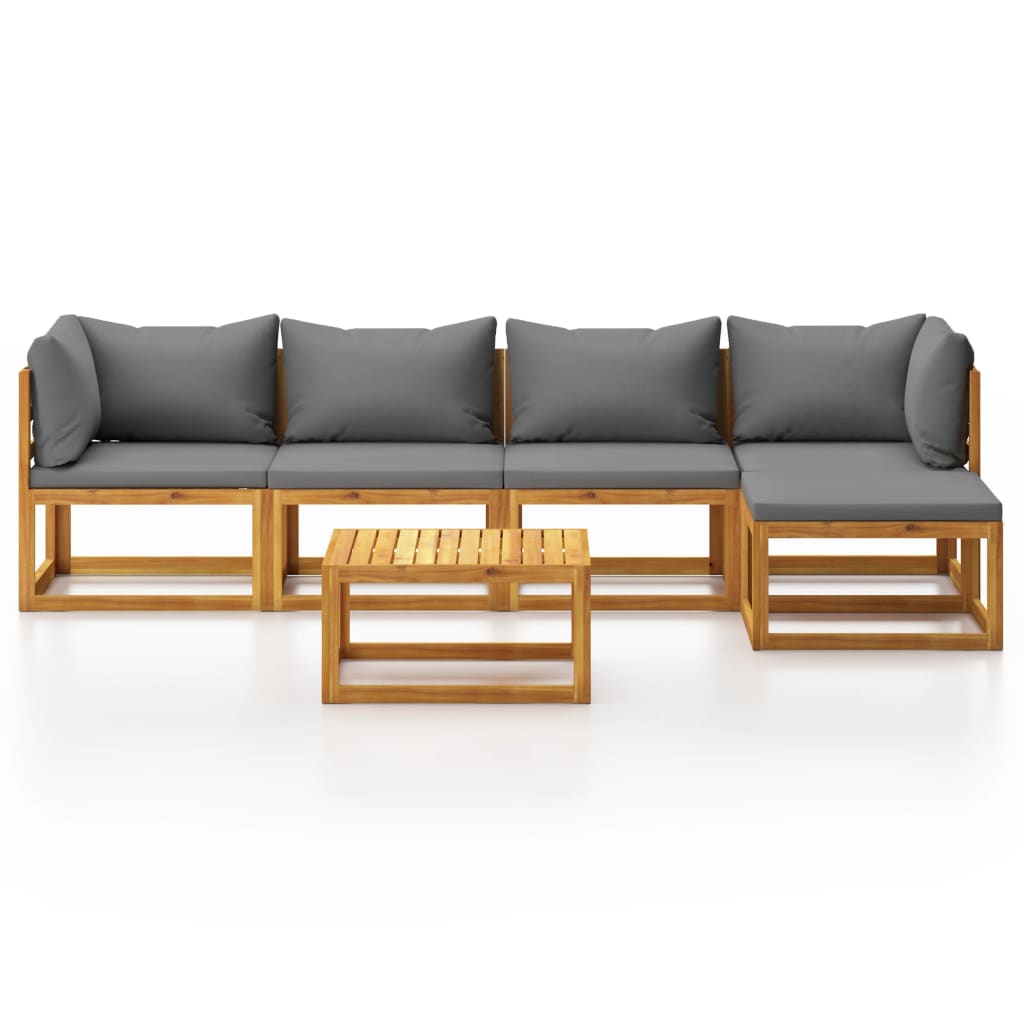 Salon de jardin 6 pcs avec coussin Bois d'acacia solide