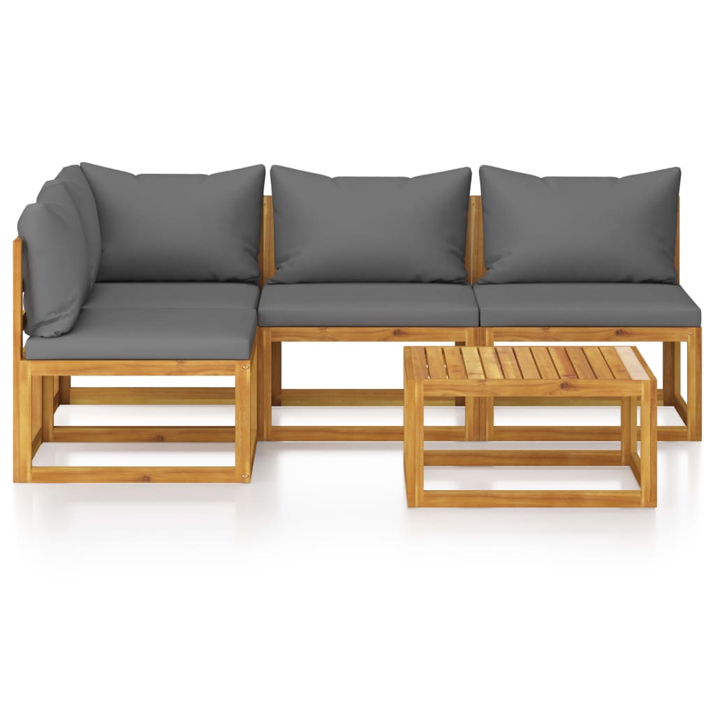 Salon de jardin 5 pcs avec coussin Bois d'acacia solide