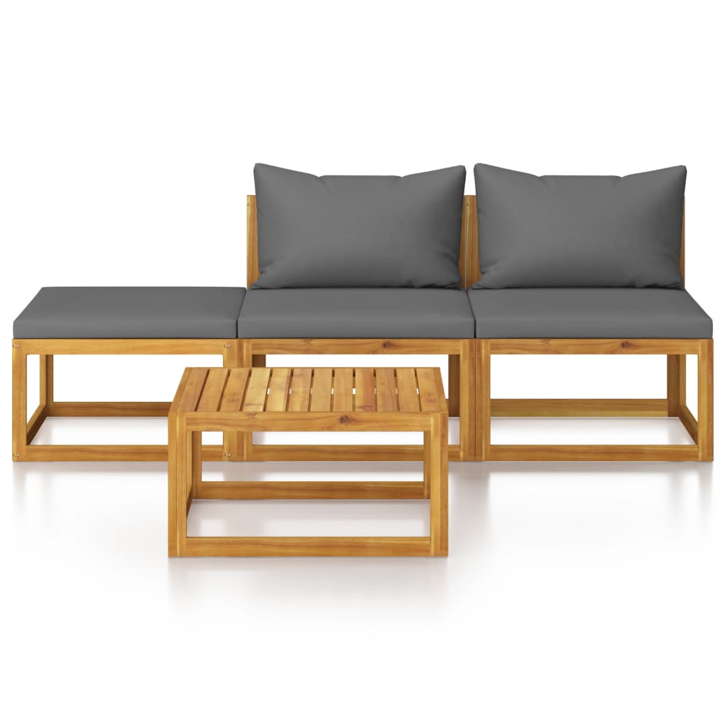 Salon de jardin 4 pcs avec coussin Bois d'acacia solide