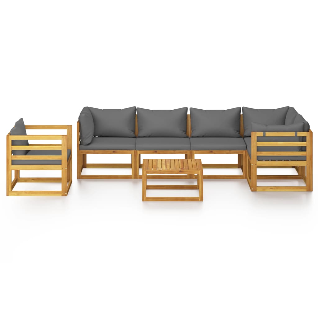 Salon de jardin 7 pcs avec coussin Bois d'acacia solide
