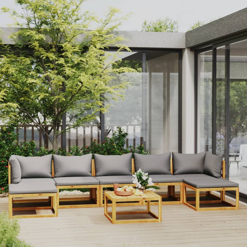 Salon de jardin 8 pcs avec coussin Bois d'acacia solide