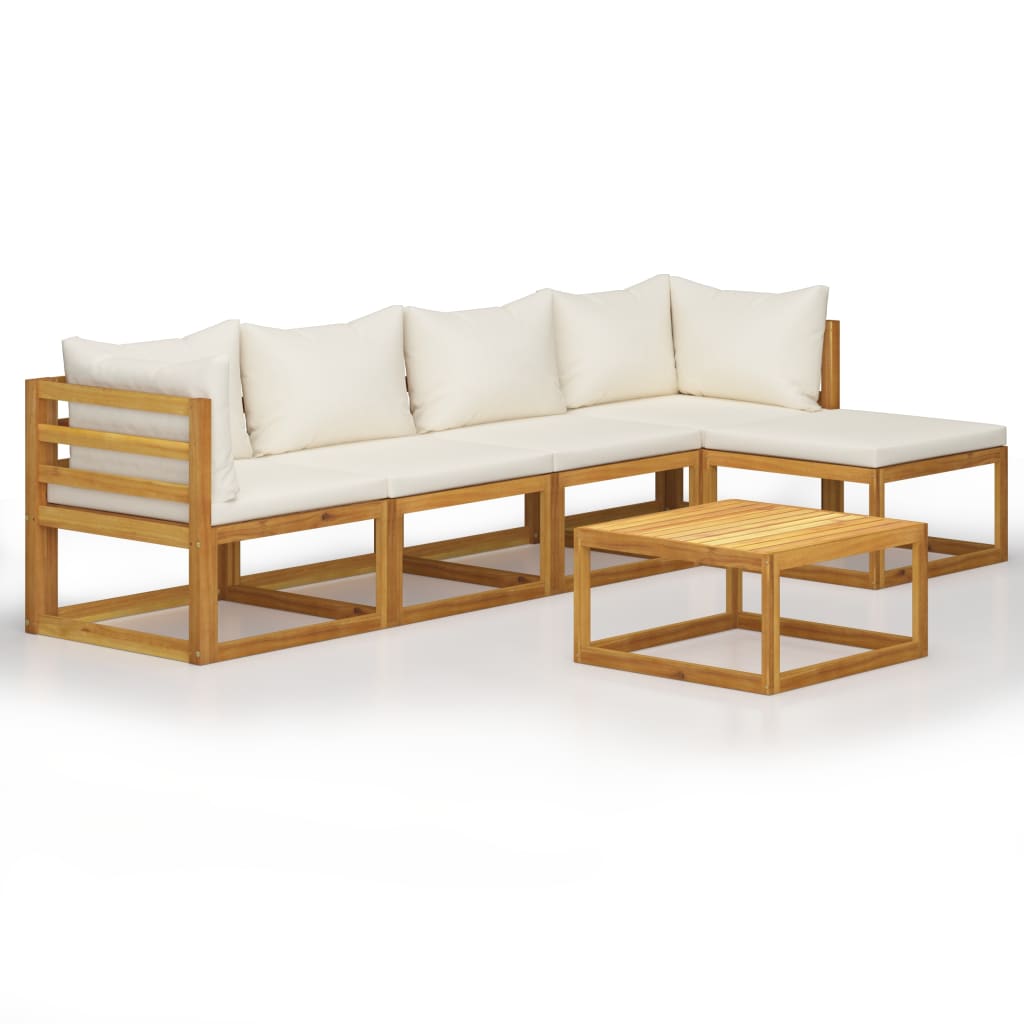 Salon de jardin 6 pcs avec coussin Crème Bois d'acacia solide