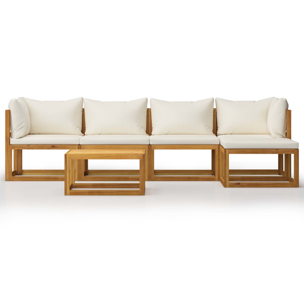 Salon de jardin 6 pcs avec coussin Crème Bois d'acacia solide