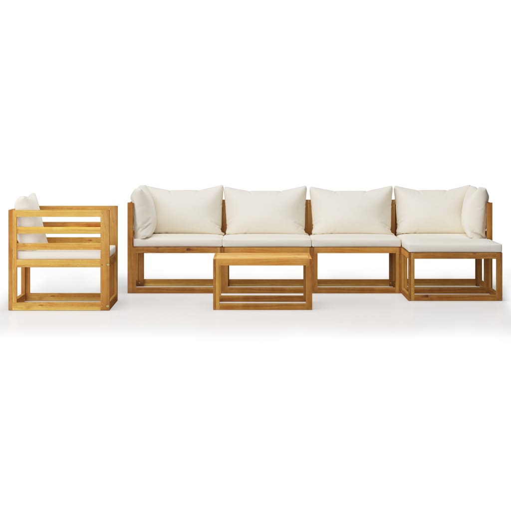 Salon de jardin 7 pcs avec coussin Crème Bois d'acacia solide