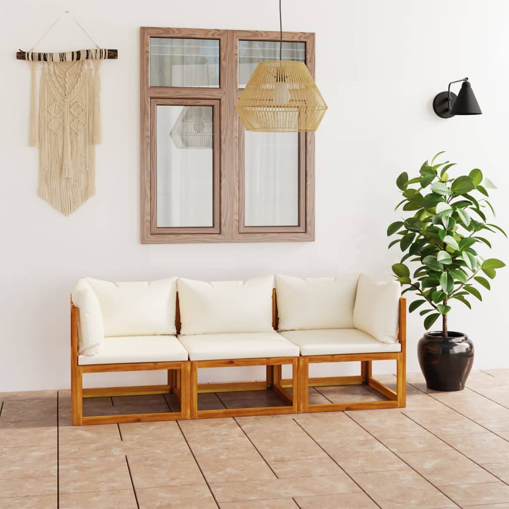 Canapé de jardin à 3 places avec coussin Crème Bois d'acacia