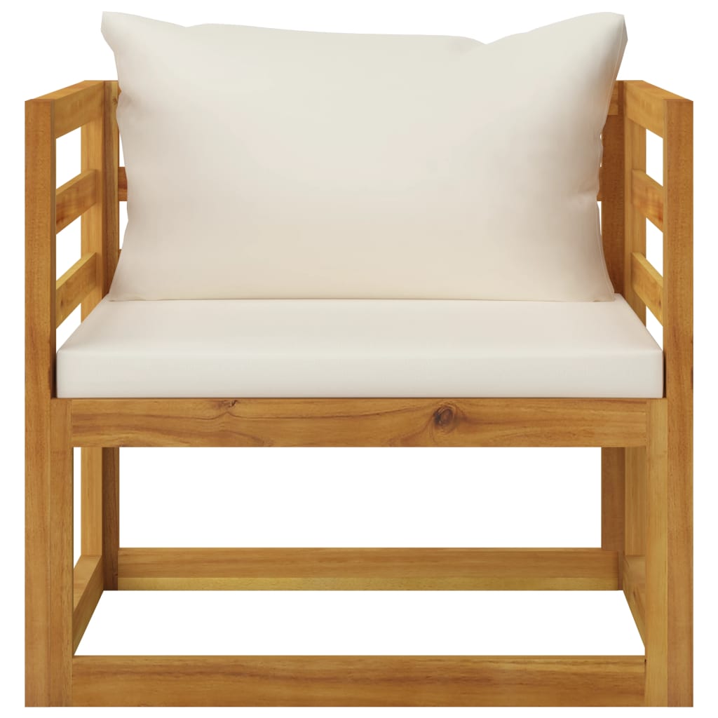 Salon de jardin 5 pcs avec coussin Crème Bois d'acacia solide