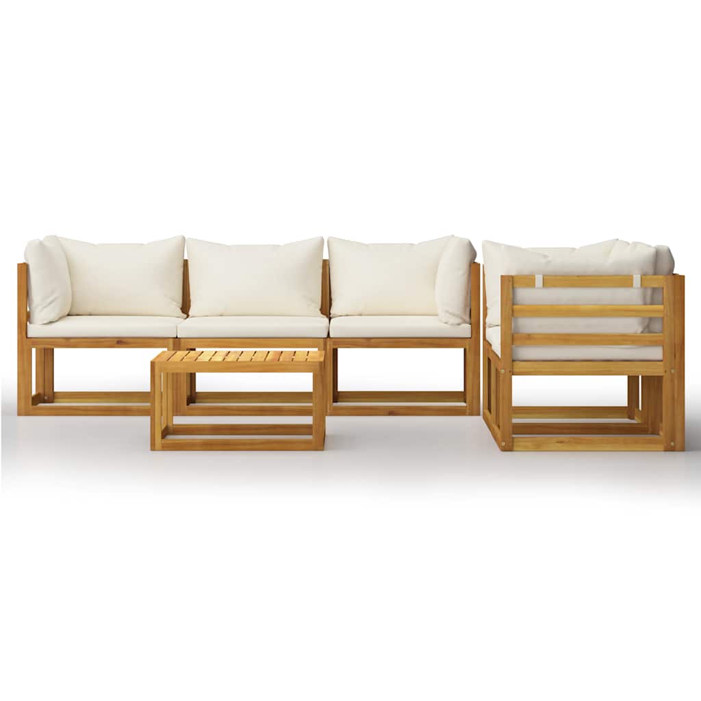 Salon de jardin 6 pcs avec coussin Crème Bois d'acacia solide