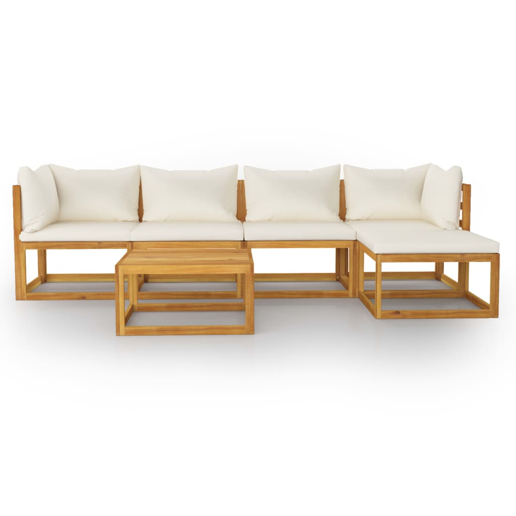 Salon de jardin 6 pcs avec coussin Crème Bois d'acacia solide