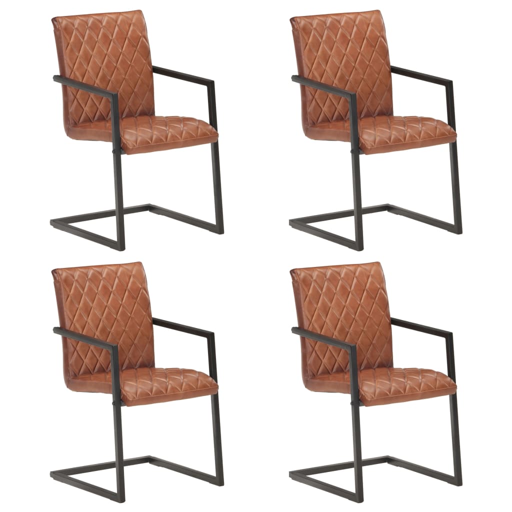 Chaises à manger cantilever lot de 4 marron cuir véritable - XIOS
