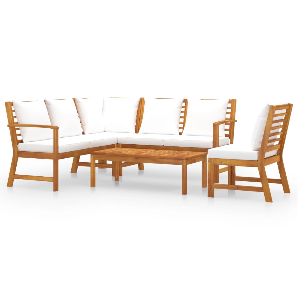 Salon de jardin 5 pcs avec coussin Crème Bois d'acacia solide