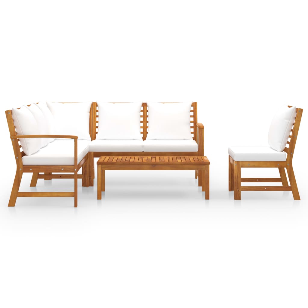 Salon de jardin 5 pcs avec coussin Crème Bois d'acacia solide
