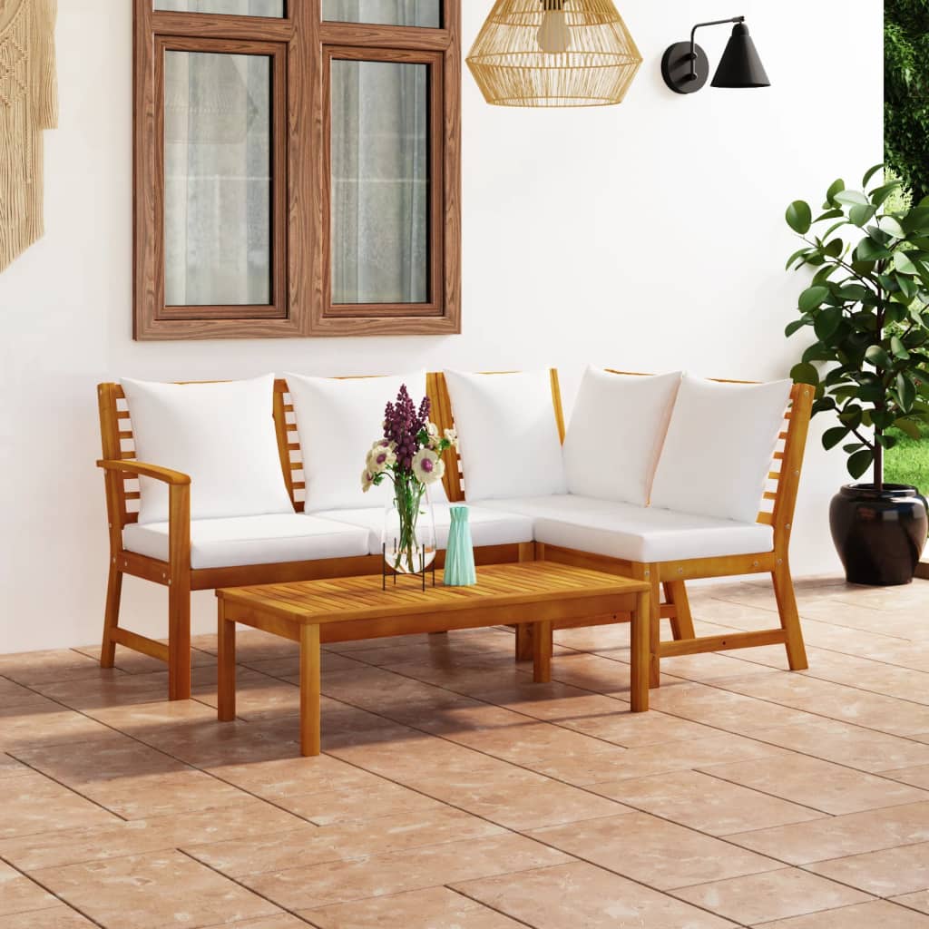 Salon de jardin 4 pcs avec coussin Crème Bois d'acacia solide