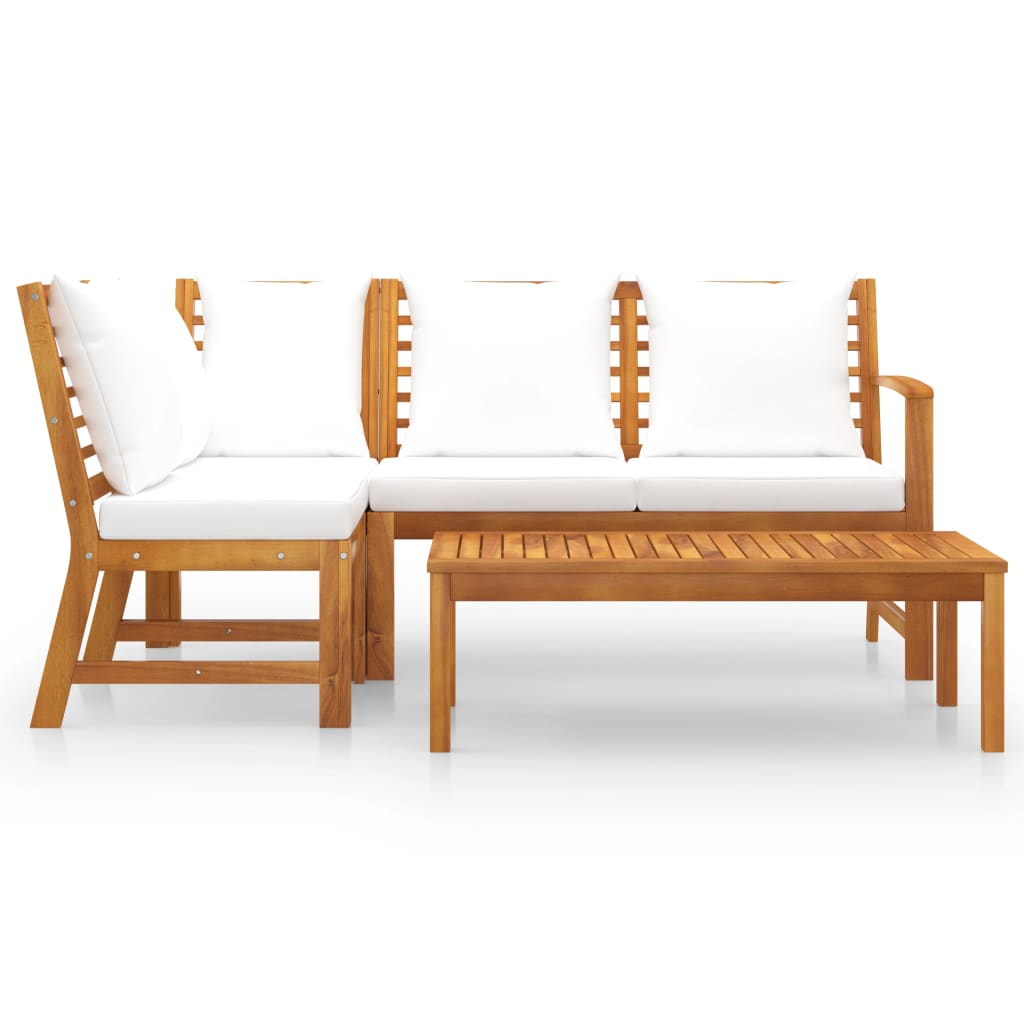 Salon de jardin 4 pcs avec coussin Crème Bois d'acacia solide