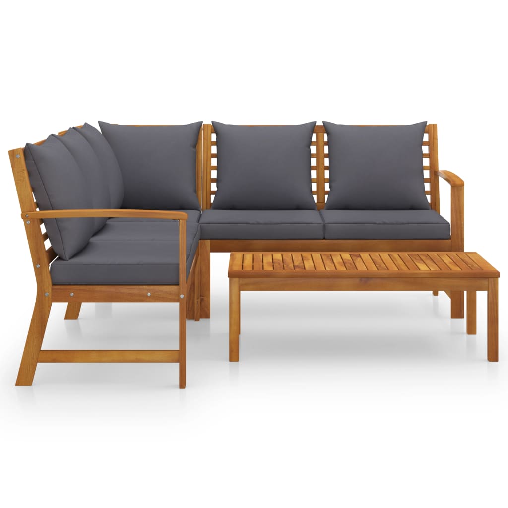 Salon de jardin 4 pcs avec coussin Bois d'acacia solide