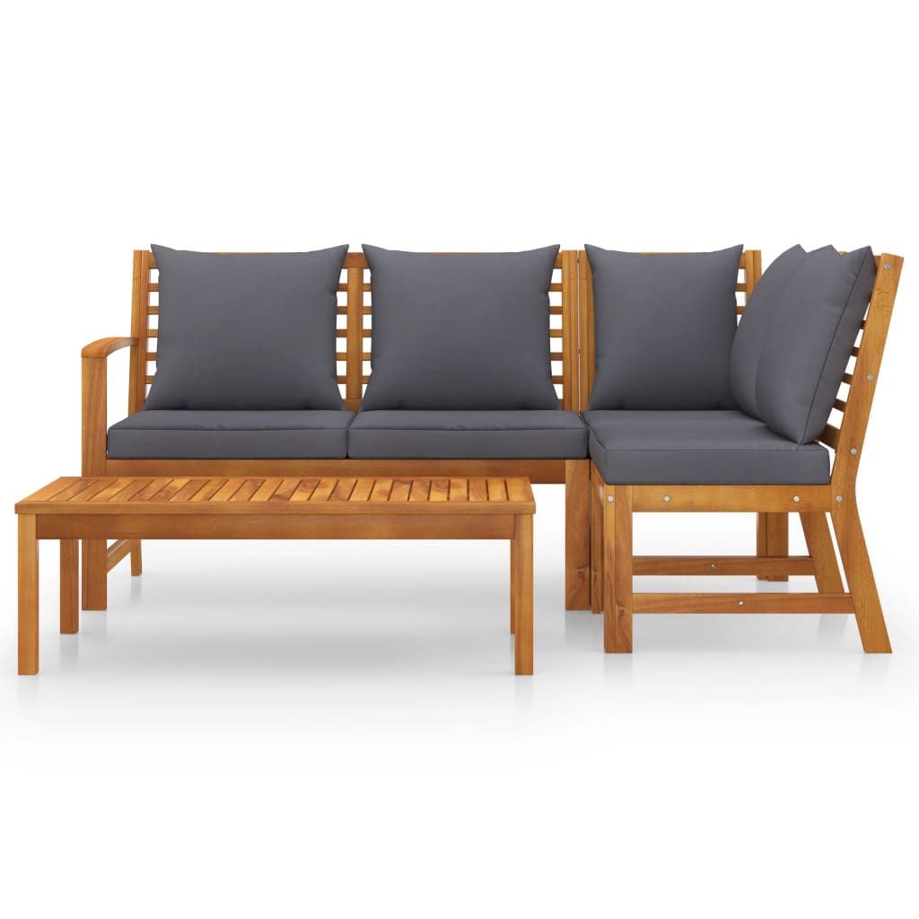 Salon de jardin 4 pcs avec coussin Bois d'acacia solide