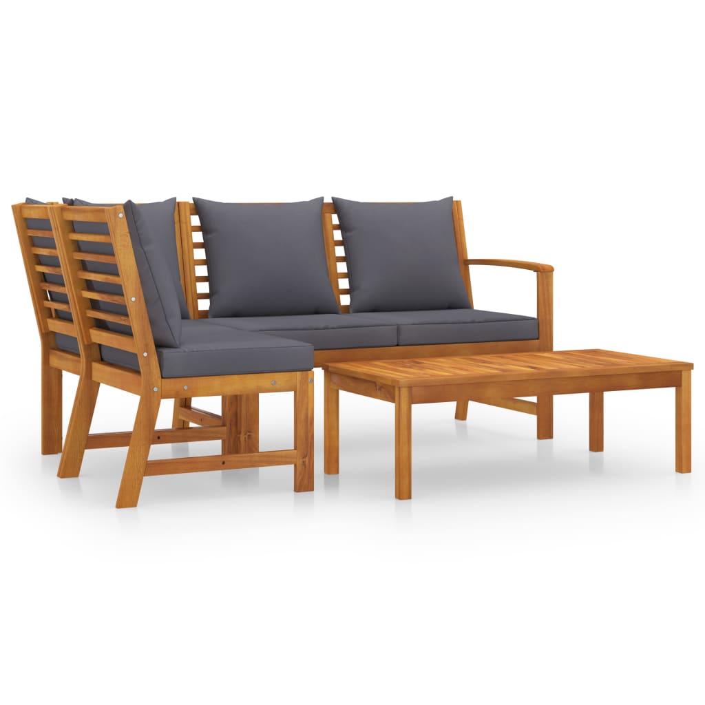 Salon de jardin 4 pcs avec coussin Bois d'acacia solide