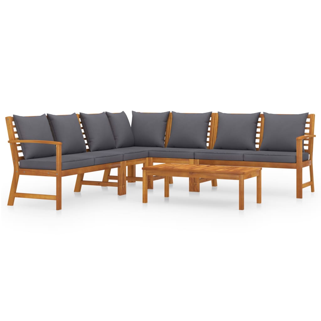 Salon de jardin 6 pcs avec coussin Bois d'acacia solide
