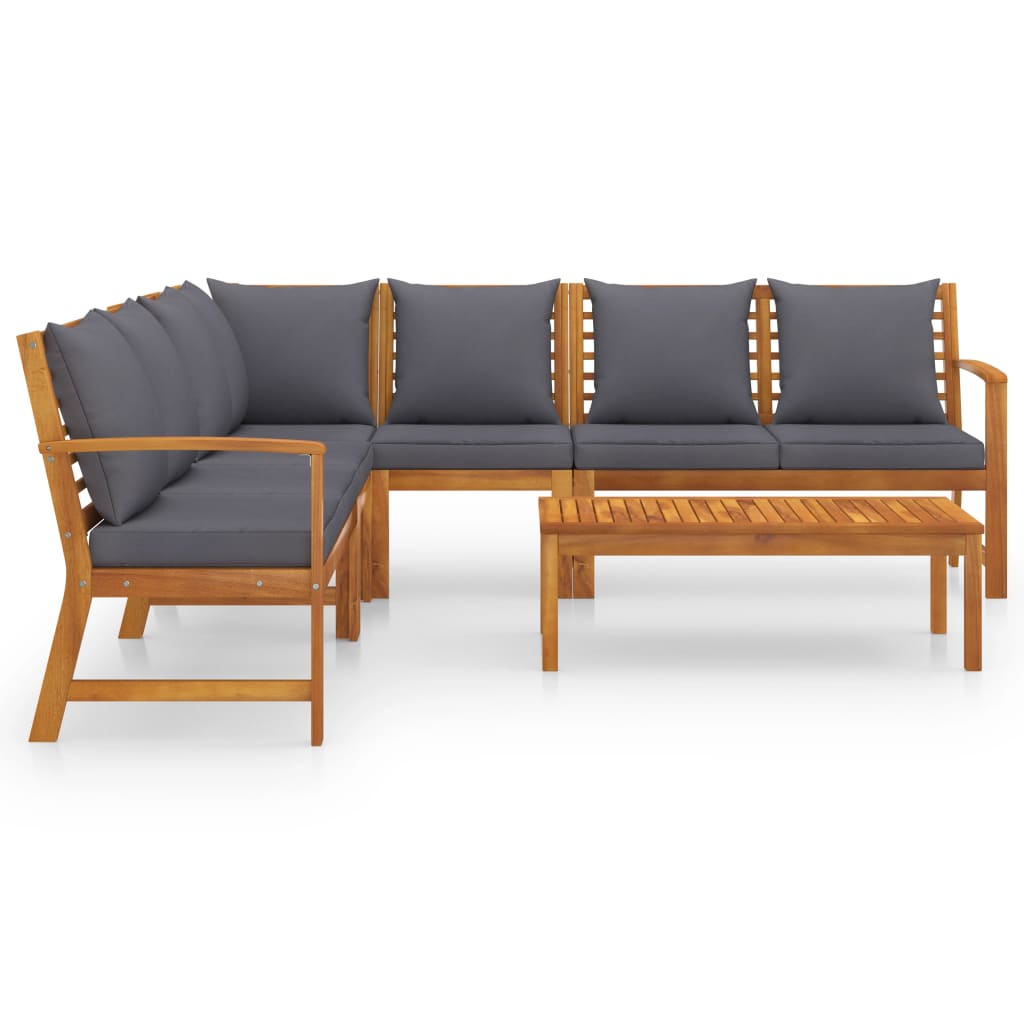 Salon de jardin 6 pcs avec coussin Bois d'acacia solide