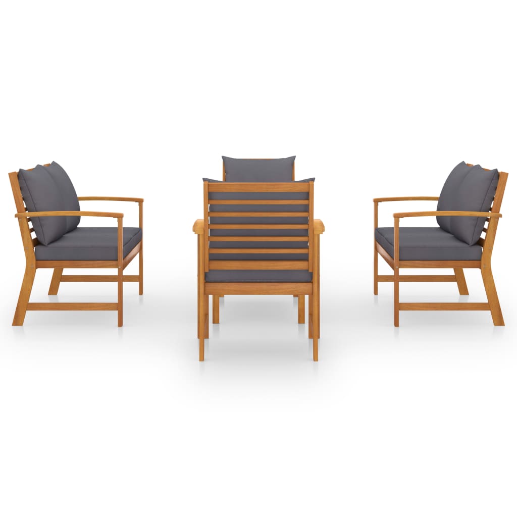 Salon de jardin 5 pcs avec coussin Bois d'acacia solide
