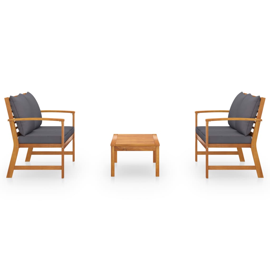 Salon de jardin 3 pcs avec coussin Bois d'acacia solide