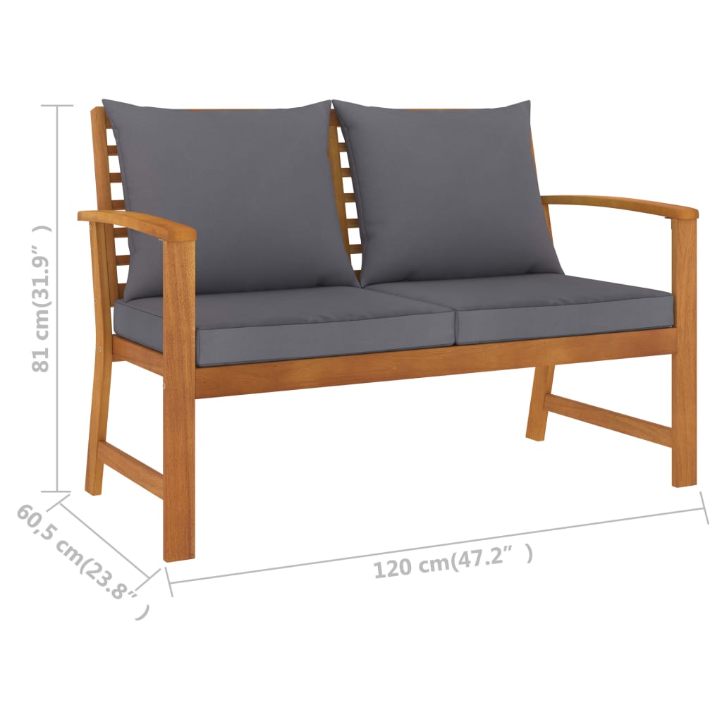 Salon de jardin 3 pcs avec coussin Bois d'acacia solide