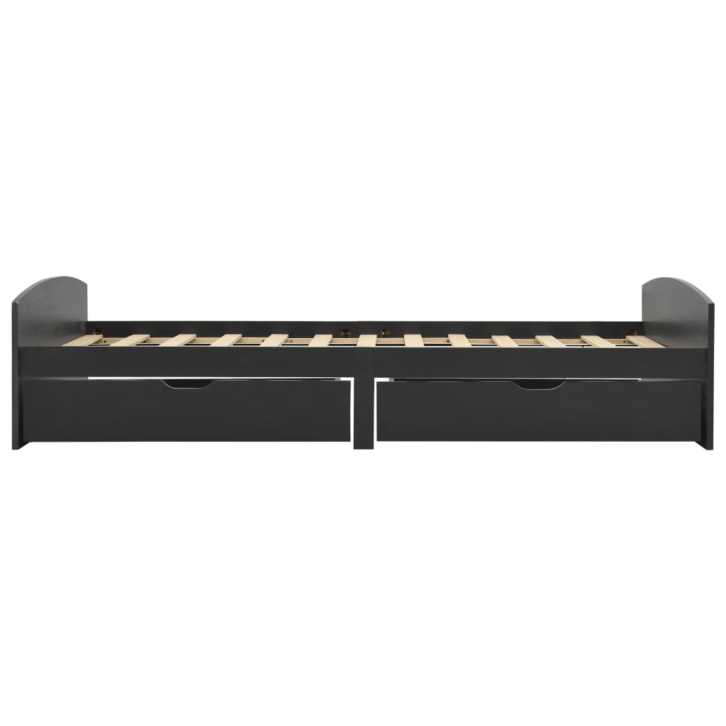 Cadre de lit avec 2 tiroirs gris bois de pin massif 90x200 cm - XIOS