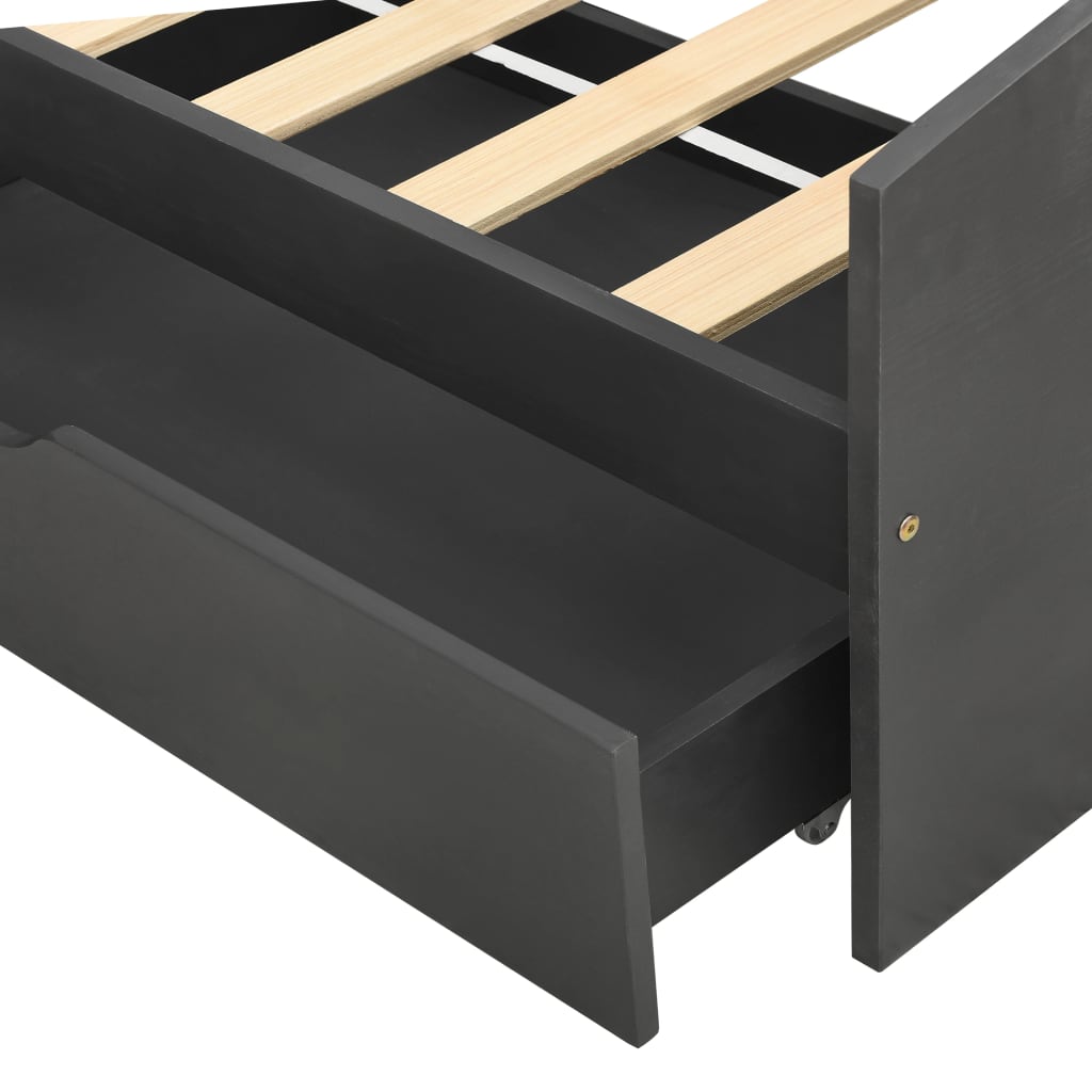 Cadre de lit avec 2 tiroirs gris bois de pin massif 90x200 cm - XIOS