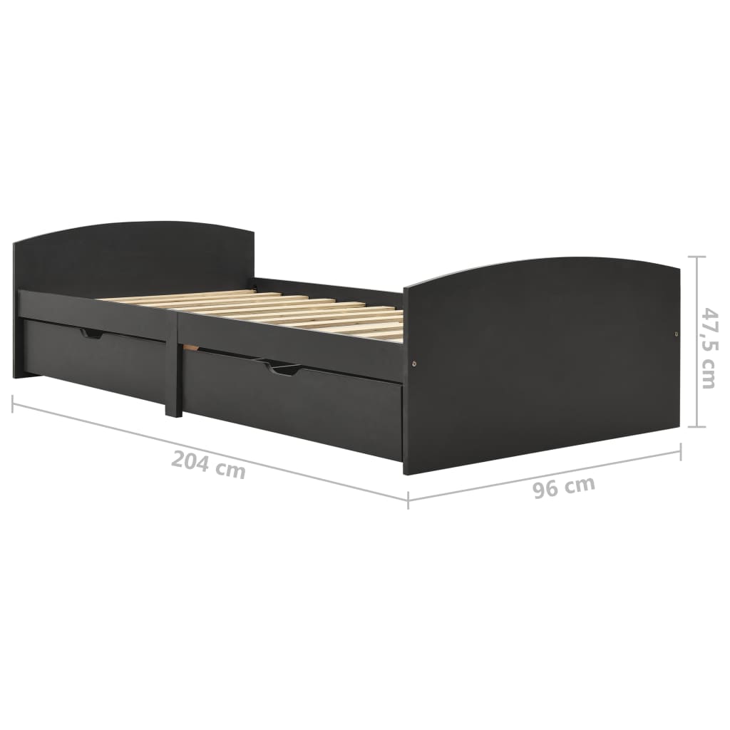 Cadre de lit avec 2 tiroirs gris bois de pin massif 90x200 cm - XIOS