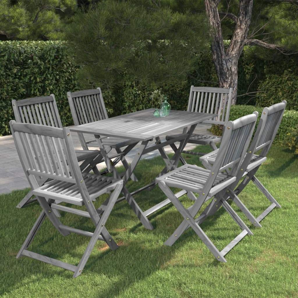 Ensemble à manger de jardin 7 pcs Bois d'acacia massif Gris - XIOS