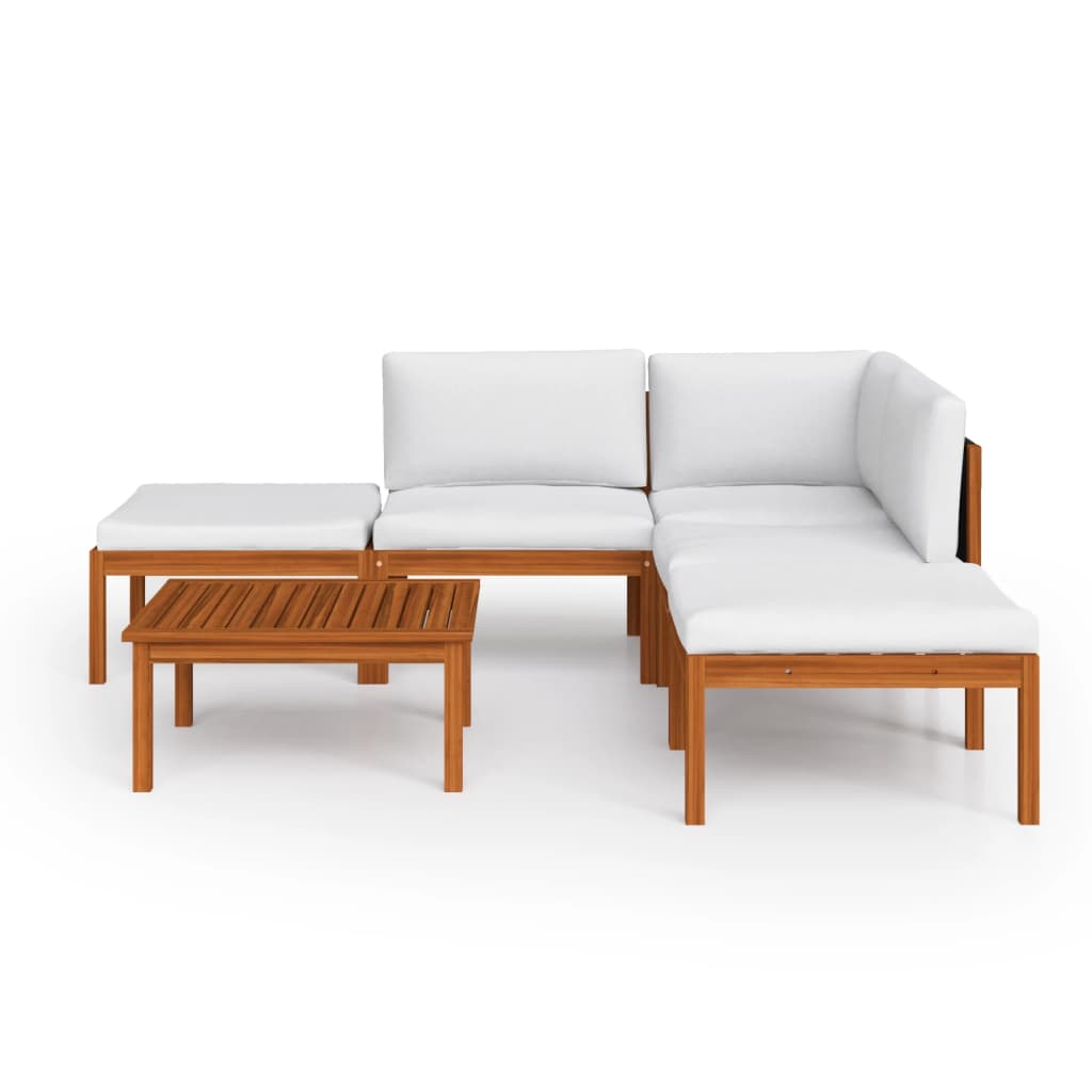 Salon de jardin 6 pièces avec coussins, bois d'acacia crème et corde