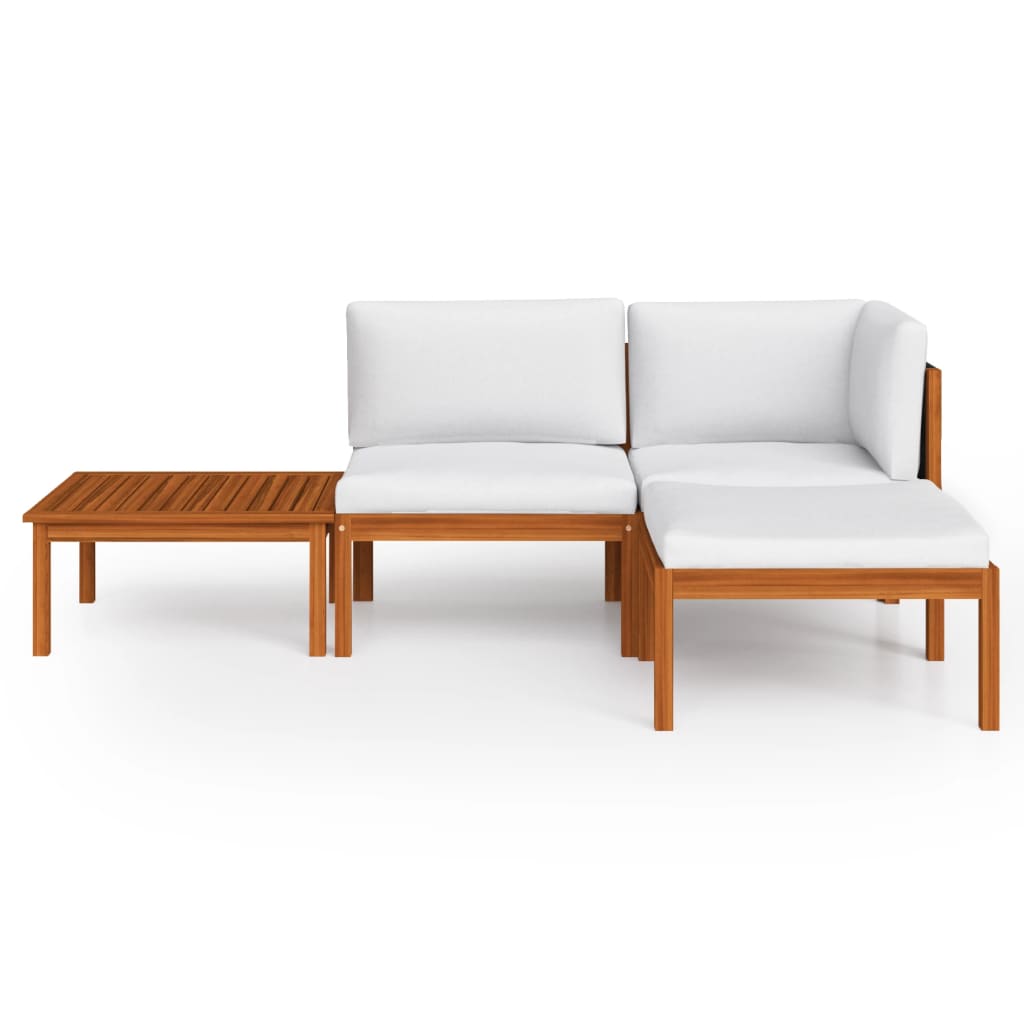 Salon de jardin 4 pièces avec coussins, bois d'acacia crème et corde