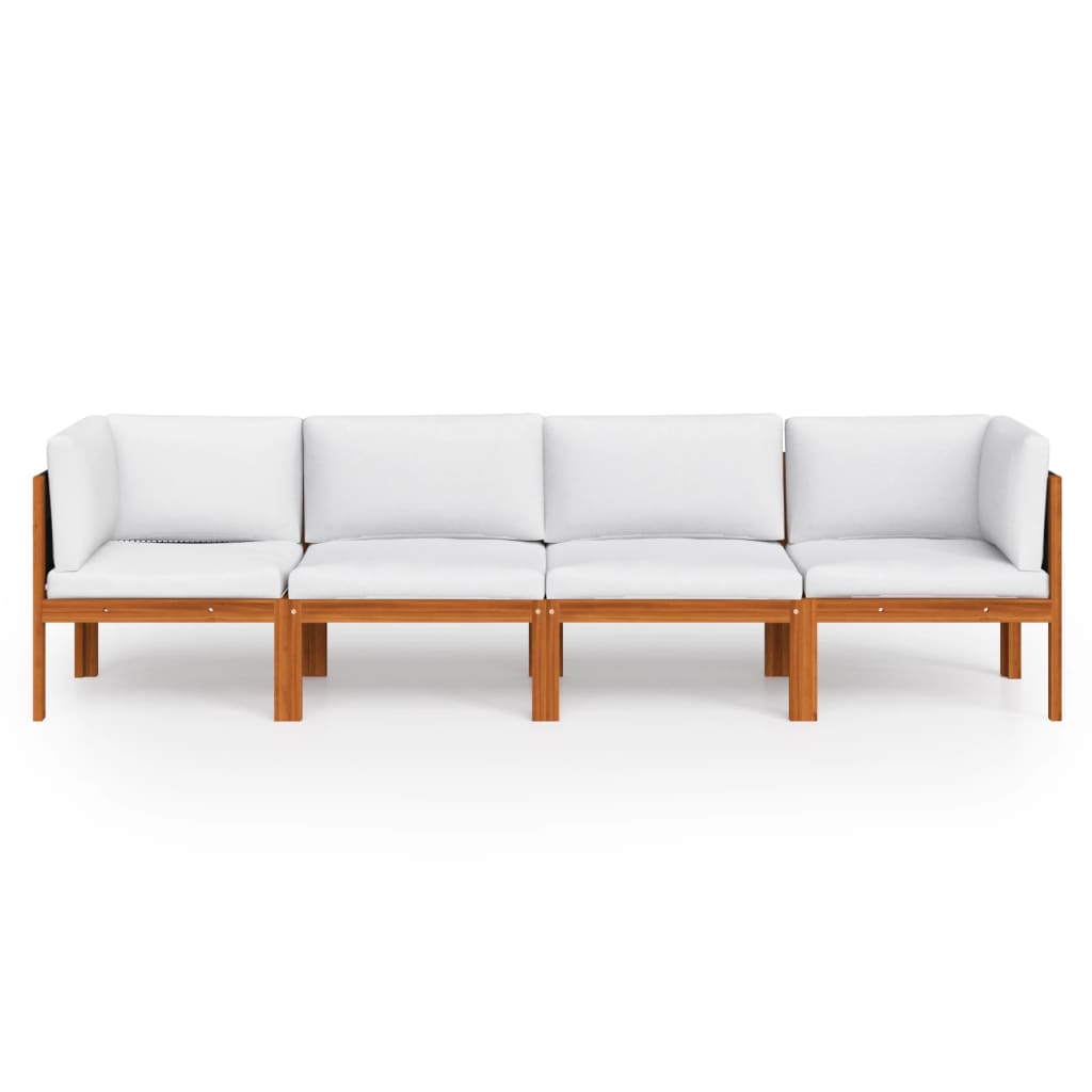Canapé de jardin 4 places avec coussin en bois d'acacia et corde