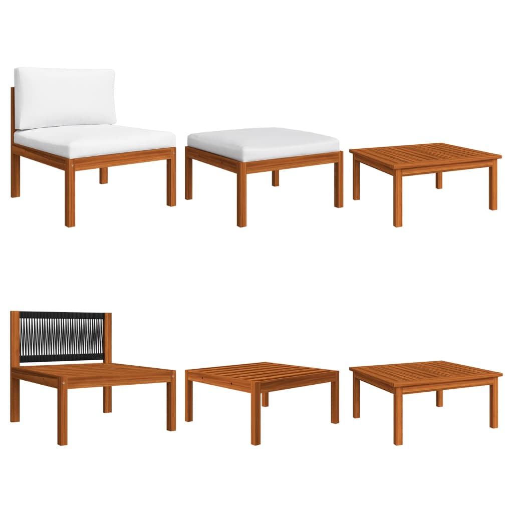 Salon de jardin 8 pièces avec coussins, bois d'acacia crème et corde