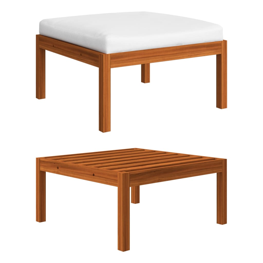 Salon de jardin 7 pièces avec coussins, bois d'acacia crème et corde