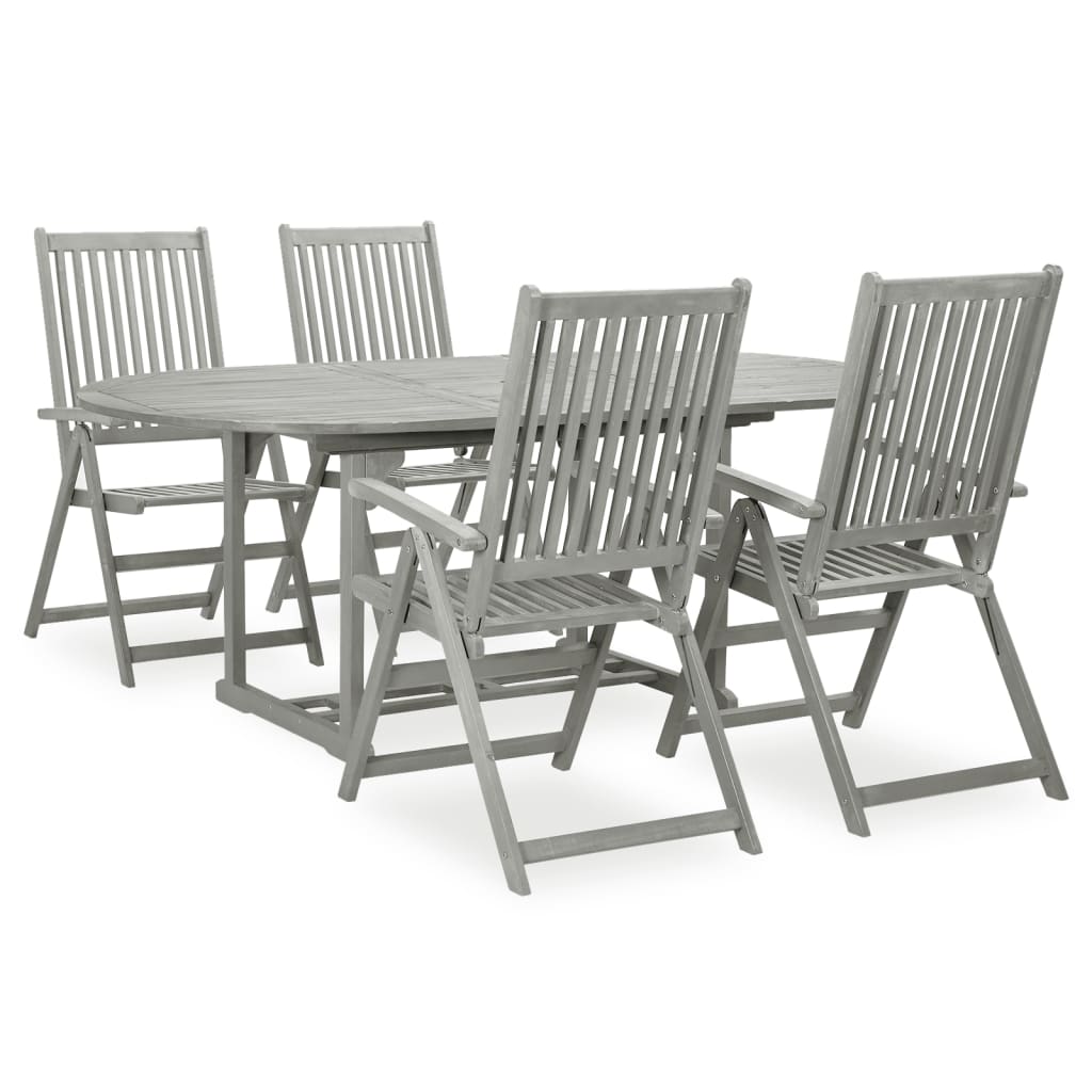 Ensemble de salle à manger de jardin 5 pièces (150-200) x 100 cm en bois d'acacia massif gris
