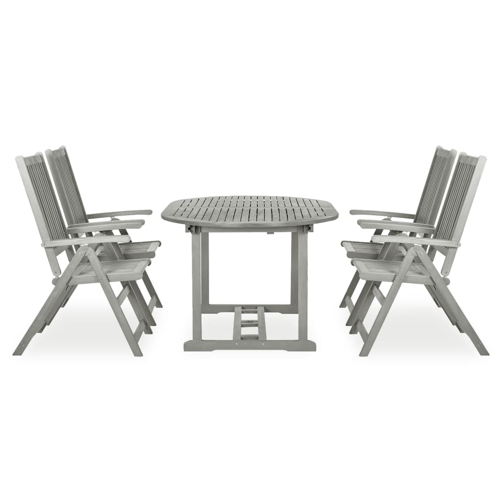 Ensemble de salle à manger de jardin 5 pièces (150-200) x 100 cm en bois d'acacia massif gris