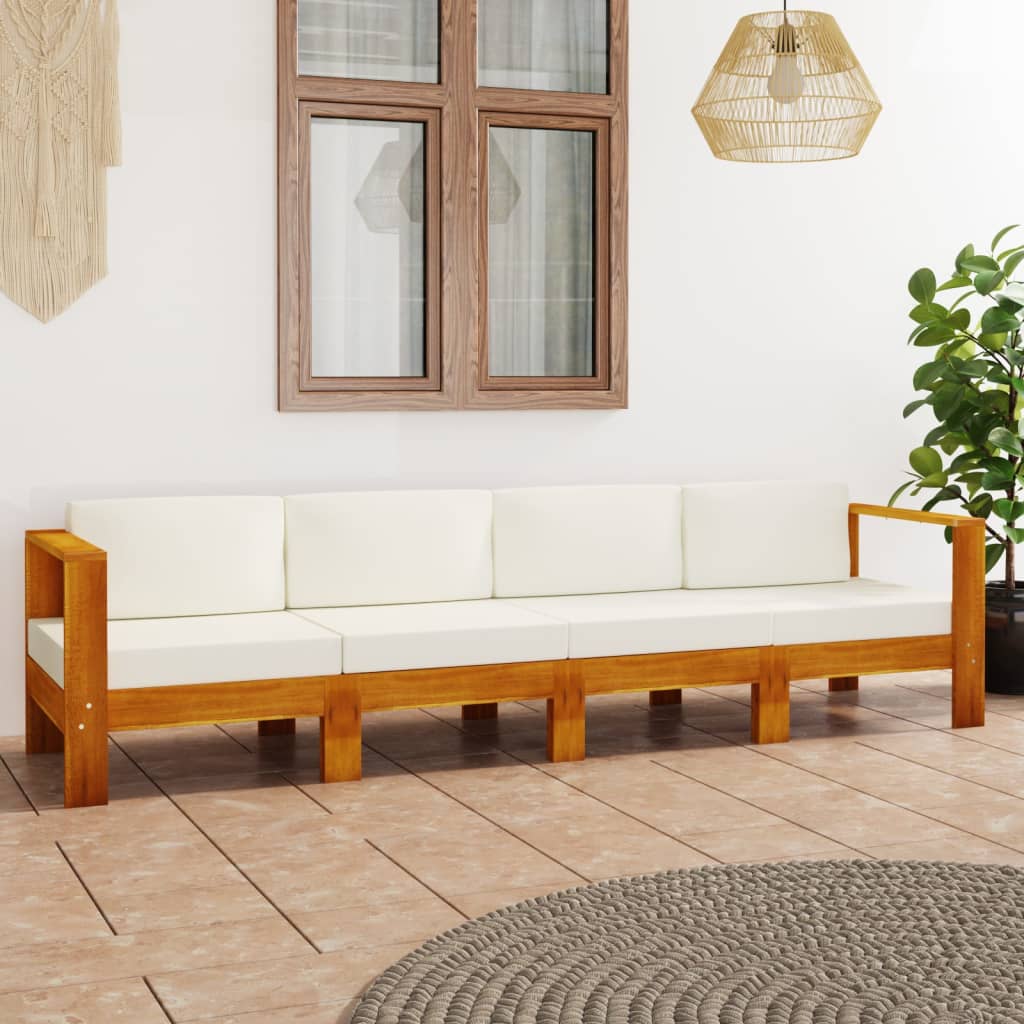 Canapé de jardin 4 places et coussins blanc crème Bois d'acacia