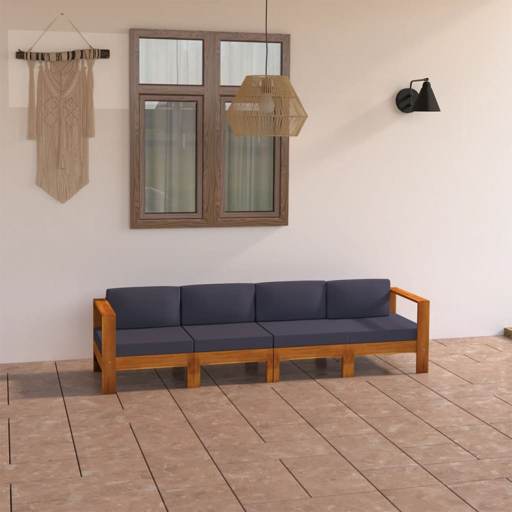 Canapé de jardin 4 places et coussins gris foncé bois d'acacia