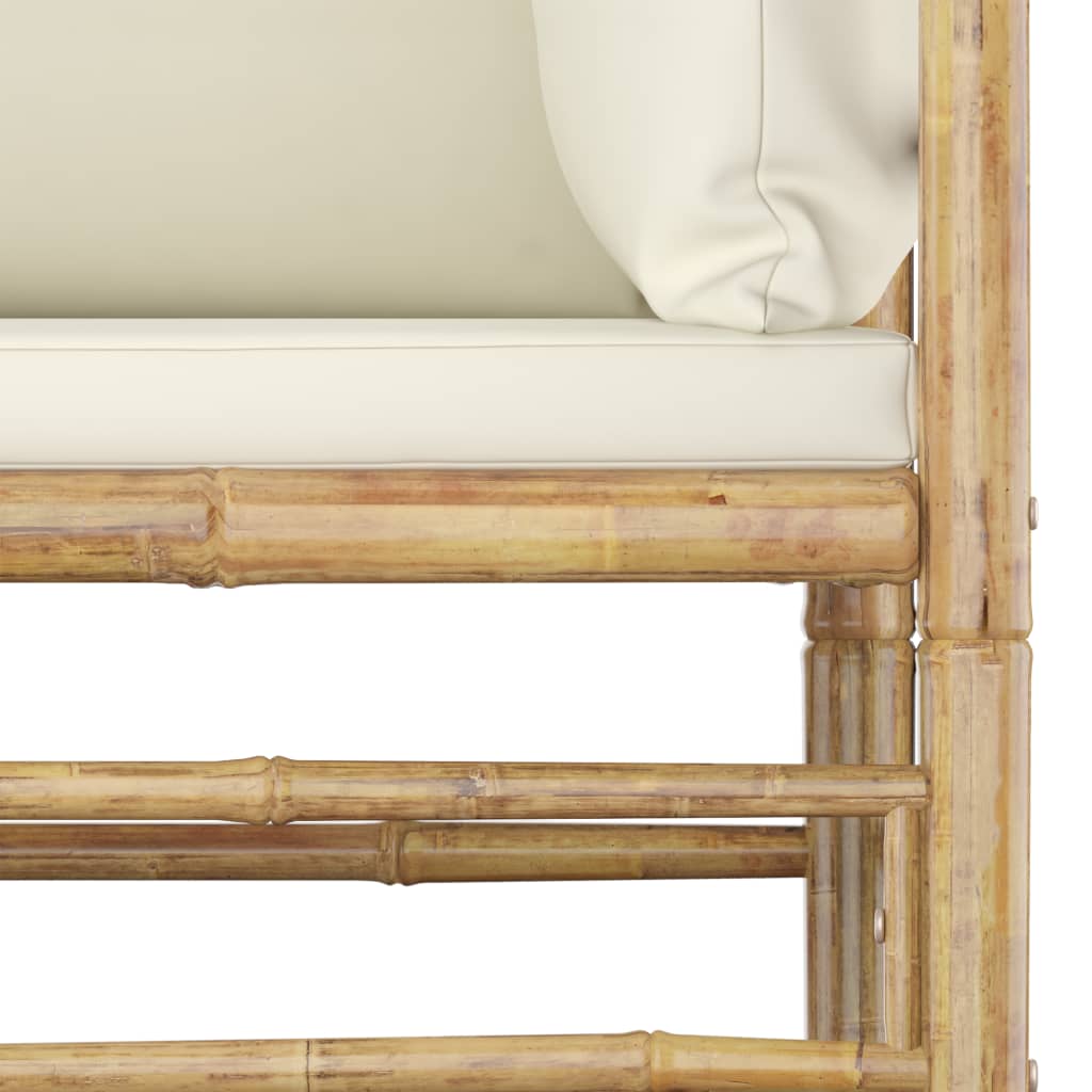Salon de jardin 4 pcs avec coussins blanc crème bambou