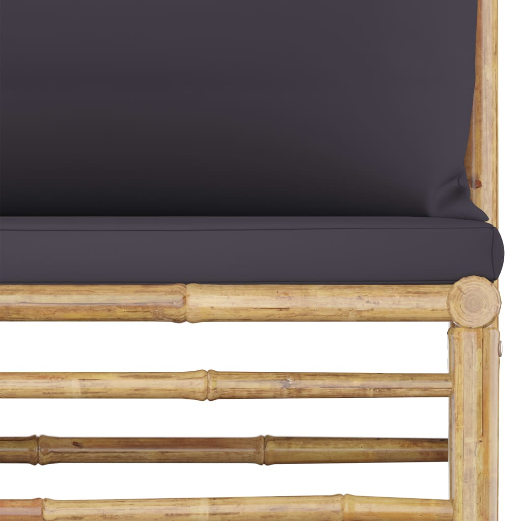 Salon de jardin 6 pcs avec coussins gris foncé bambou