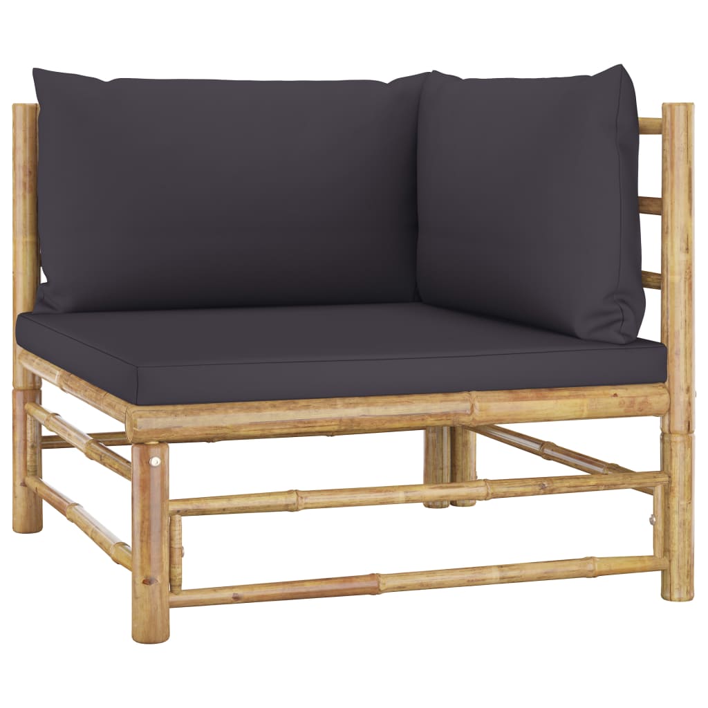 Salon de jardin 5 pcs avec coussins gris foncé bambou
