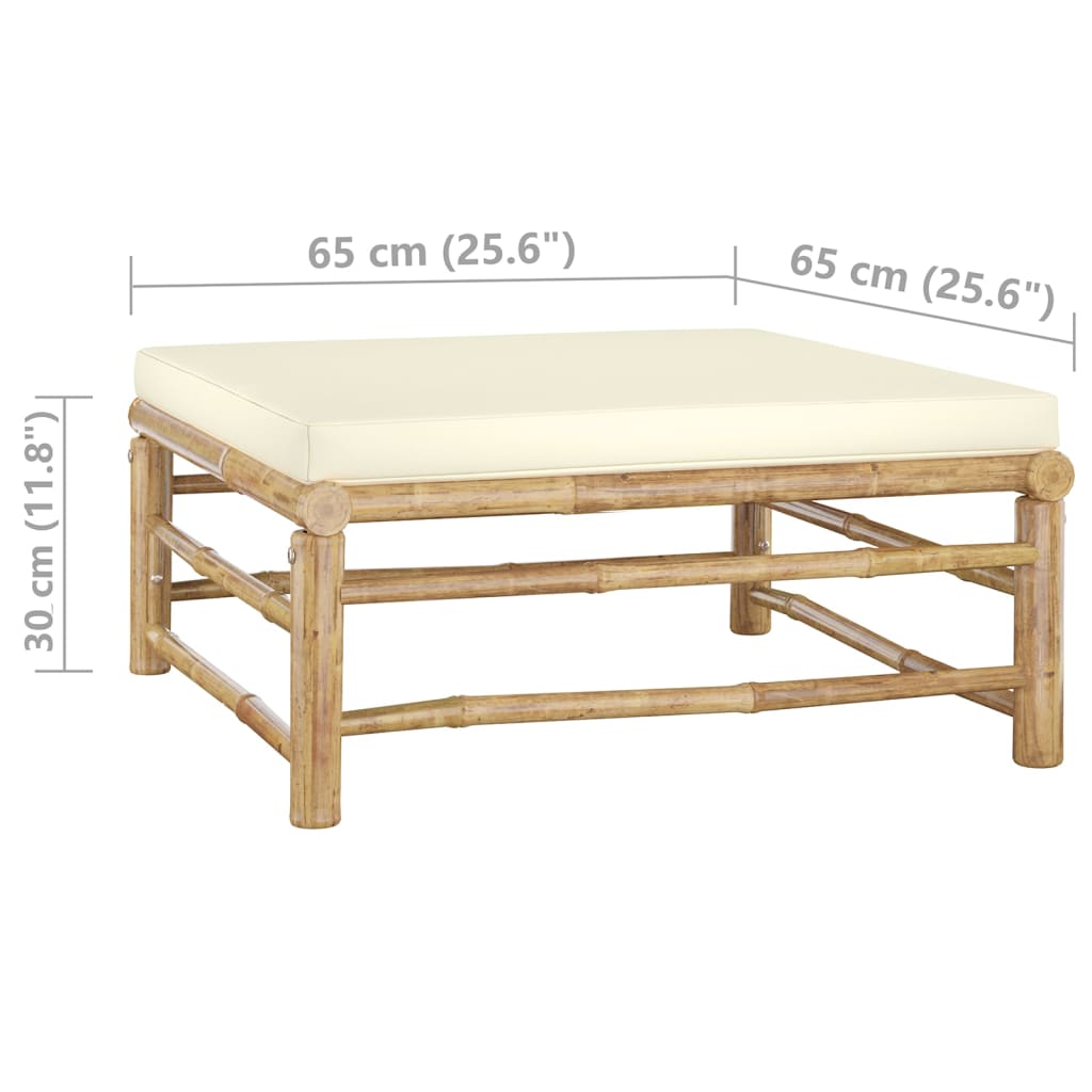 Salon de jardin 3 pcs avec coussins blanc crème bambou