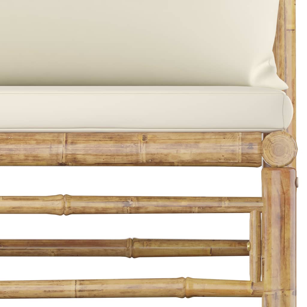 Salon de jardin 3 pcs avec coussins blanc crème bambou