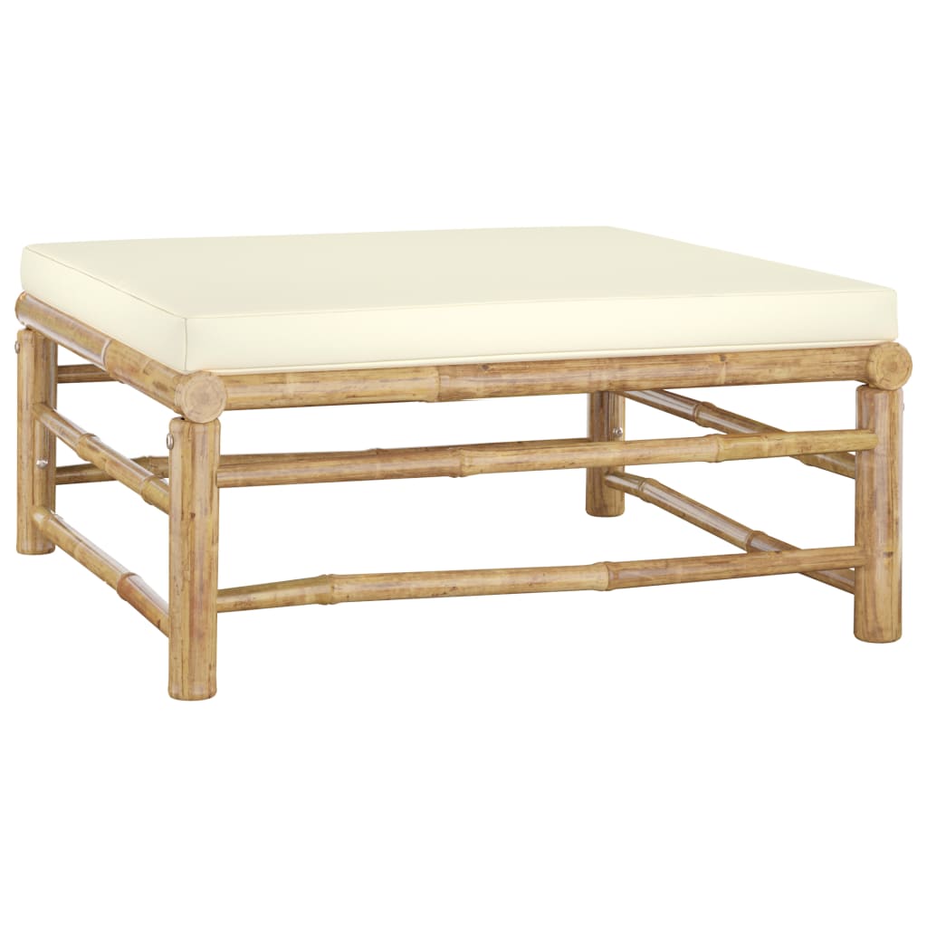 Salon de jardin 3 pcs avec coussins blanc crème bambou
