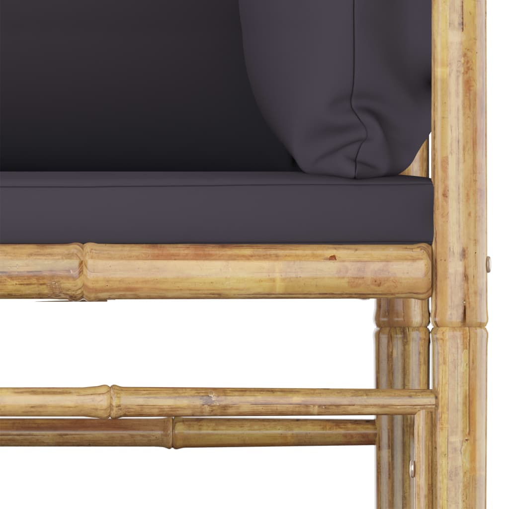 Salon de jardin 3 pcs avec coussins gris foncé bambou